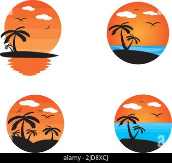 Rounded Summer Beach Logo Design Set Stock Vector