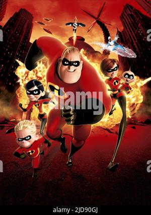 DASH,PARR,INCREDIBLE,SYNDROME,ELASTIGIRL,FROZONE,JACK, THE INCREDIBLES, 2004, Stock Photo