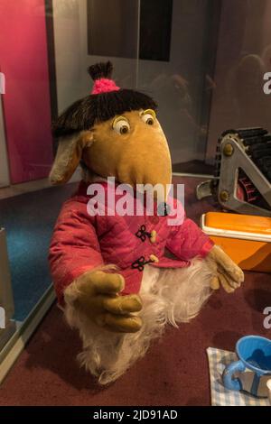 'Shansi', one of the Wombles of Wimbledon, a character from the Wombles BBC 1970s children tv show on display in a media museum. Stock Photo