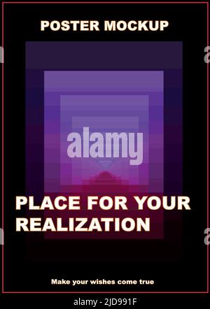 Mockup poster for design, for advertising on any topic. Tunnel of translucent rectangles with shades of the sky during sunset. Stock Vector