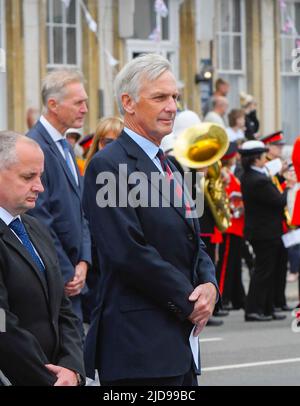 Weymouth, Dorset, UK.  19th June 2022.  Richard Drax, Conservative MP for South Dorset at the Veterans parade at Weymouth in Dorset.  Picture Credit: Graham Hunt/Alamy Live News Stock Photo