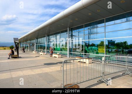 Podgorica, Montenegro - June 3, 2022: Podgorica Airport building. Podgorica Airport is the main entry point for those flying into the Montenegro Stock Photo