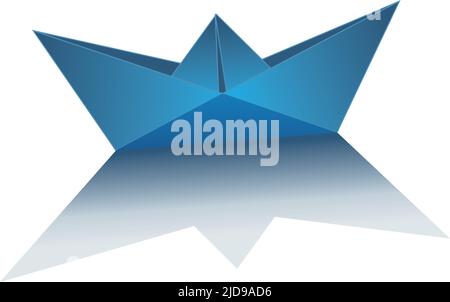 Origami paper folded toy ship, 3d realistic vector illustration. Stock Vector
