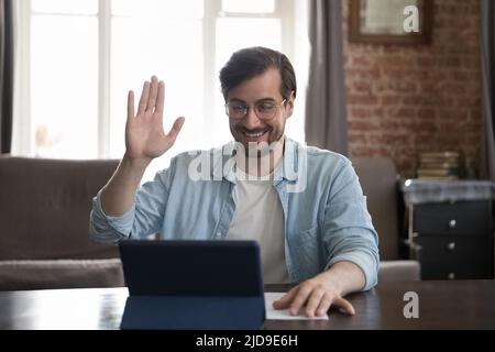 Man make video call communication use digital tablet Stock Photo