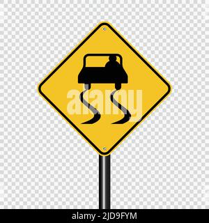Slippery road sign sign on transparent background,vector illustration Stock Vector