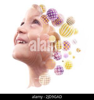 A portrait of a happy boy combined with digital graphics Stock Photo