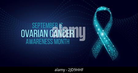 Ovarian cancer awareness day concept. Banner template with glowing low poly. Futuristic modern abstract. Isolated on dark background. Vector illustrat Stock Vector
