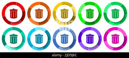 Bin icon set, garbage flat design vector illustration in 10 colors options for mobile applications and webdesign Stock Vector
