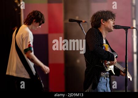 2022-06-19 16:57:21 LANDGRAAF - Irish indie rock band Inhaler with lead singer and guitarist Elijah Hewson (son of Bobo) will perform during the third day of the Pinkpop music festival. ANP PAUL BERGEN netherlands out - belgium out Stock Photo