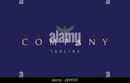 Vector golden logo on which an abstract image of wings made of sharp rods. Stock Vector