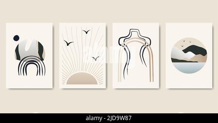 Modern gradient aesthetic illustration poster set. Stock Vector