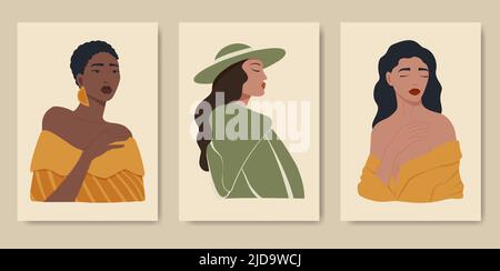Set of poposter with women of different gender and age. Stock Vector