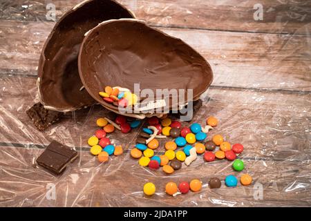EASTER EGG HALVES. COLORFUL. HORIZONTAL. Stock Photo
