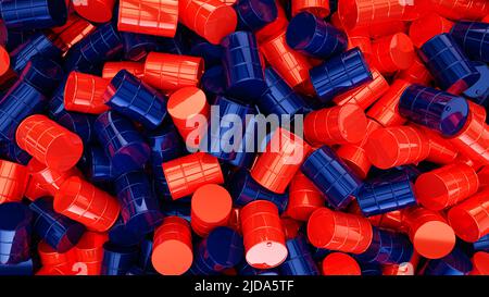 Barrels red and blue color’s industry background 3D render Illustration Stock Photo