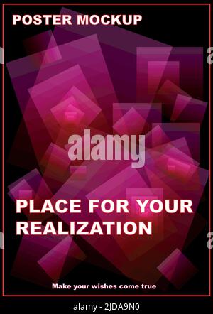 Poster mockup. It can be used for any kind of design and advertising. Turned in different directions, translucent rectangles and squares in pink tones Stock Vector