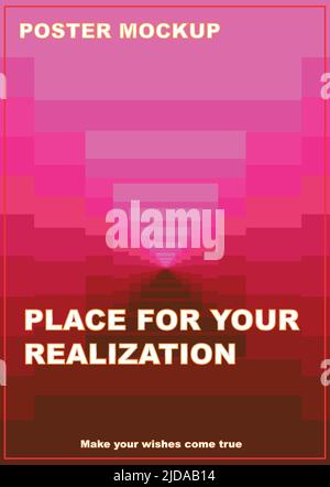 Poster for advertising on any topic. Mockup poster with pink and red stripes with a tunnel effect. How far are we looking for the best for our own bus Stock Vector