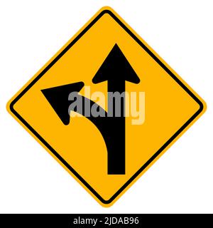 Proceed Straight or Turn left Road Sign Stock Vector