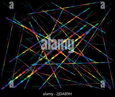 Background for any kind of design. On a black field, iridescent threads create a network of translucent to bright tones. Stock Vector