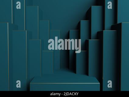 Dark, aqua blue 3D rendering product display podium or stand simple ...