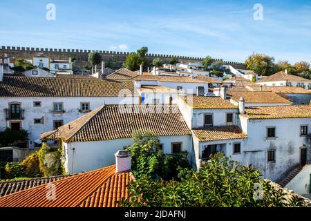 Obidos, Portugal - 2020, October 31: Architectural details of Obidos town and municipality in the Oeste region, historical province of Estremadura, fo Stock Photo
