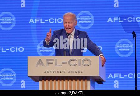 PHILADELPHIA, PA, USA - JUNE 14, 2022: President Joe Biden Delivers Remarks at the 29th AFL-CIO Quadrennial Constitutional Convention. Stock Photo