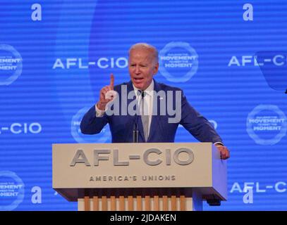 PHILADELPHIA, PA, USA - JUNE 14, 2022: President Joe Biden Delivers Remarks at the 29th AFL-CIO Quadrennial Constitutional Convention. Stock Photo