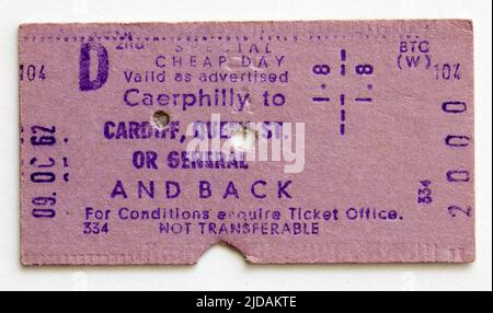 1960s British Rail Train Ticket Cardiff to Caerphilly Stock Photo