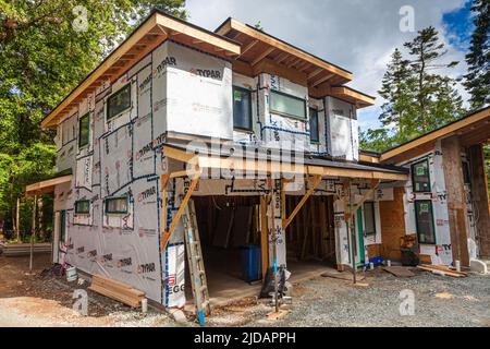 Canadian wood framed house under construction near Victoria British Columbia Canada Stock Photo