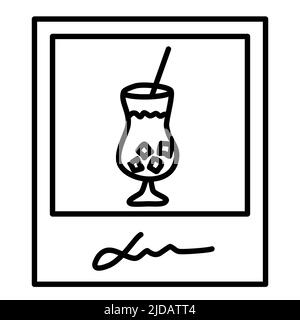Cute photo frame cocktail memory from vacation. Instant camera pic for travel photo album. Fun drink minimalist drawing Stock Vector