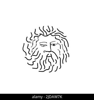 Logo design ,Illustration of a round beard old man's face,Greek god statue Stock Vector