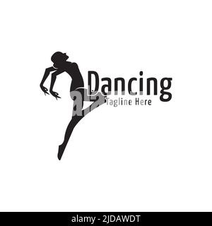 Vector logo design of dancing woman silhouette, dancing illustration Stock Vector