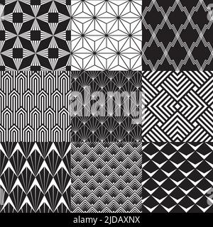 Set of 9 seamless Art Deco pattern backgrounds Stock Vector