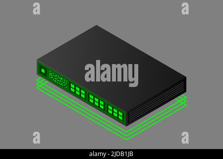 Isometric Switch with Up link Port Vector Illustration Stock Vector