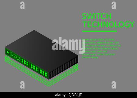 Isometric Switch with Up link Port Vector Illustration Stock Vector
