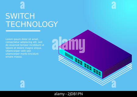Isometric Switch with Up link Port Vector Illustration Stock Vector