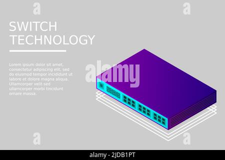 Isometric Switch with Up link Port Vector Illustration Stock Vector