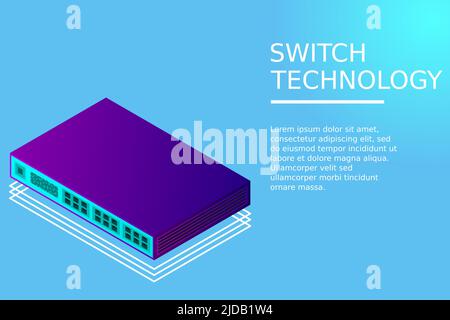 Isometric Switch with Up link Port Vector Illustration Stock Vector