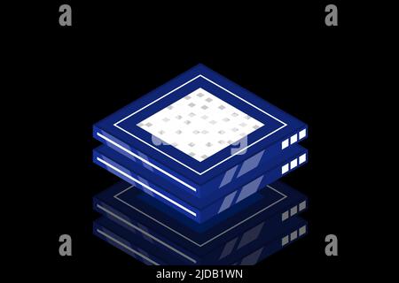 Set of server room icons, data center and database, futuristic data processing, cloud storage isometric vector dark background Stock Vector