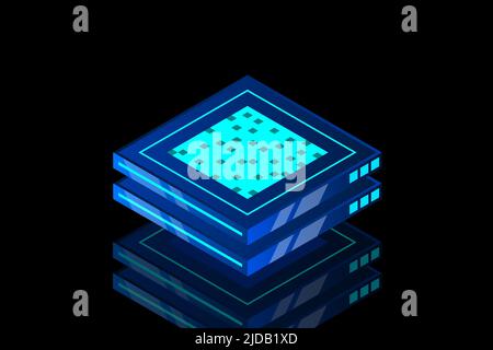Set of server room icons, data center and database, futuristic data processing, cloud storage isometric vector dark background Stock Vector