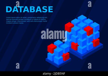 Isometric Digital Technology Web Banner. BIG DATA Machine Learning Algorithms. Analysis and Information. Big Data Access Storage Distribution Informat Stock Vector