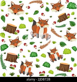 Cute fox seamless pattern illustration Stock Vector