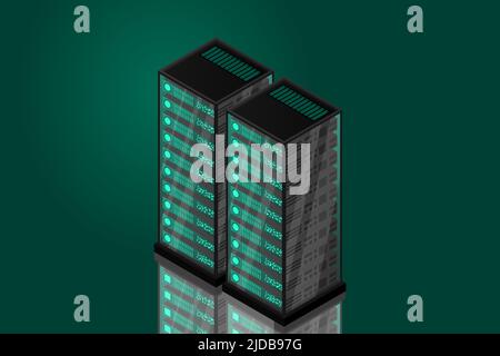 Mainframe, powered server, high technology concept, data center, cloud data storage isometric vector illustration Stock Vector