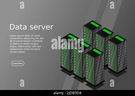 Mainframe, powered server, high technology concept, data center, cloud data storage isometric vector illustration Stock Vector