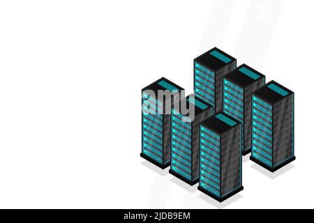Mainframe, powered server, high technology concept, data center, cloud data storage isometric vector illustration Stock Vector