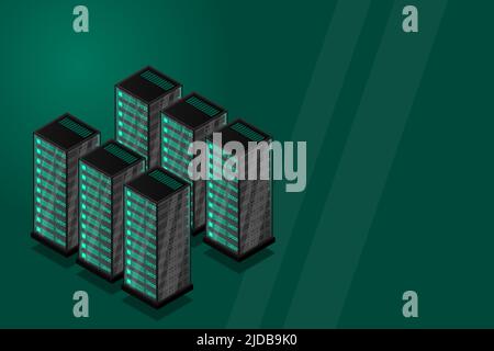 Mainframe, powered server, high technology concept, data center, cloud data storage isometric vector illustration Stock Vector