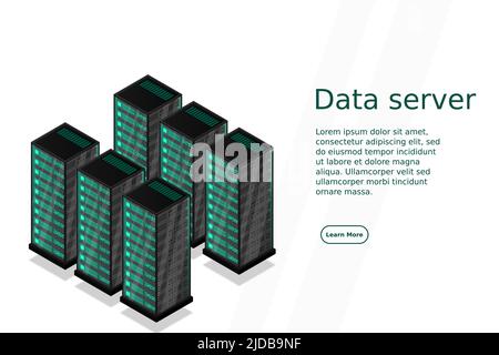 Mainframe, powered server, high technology concept, data center, cloud data storage isometric vector illustration Stock Vector