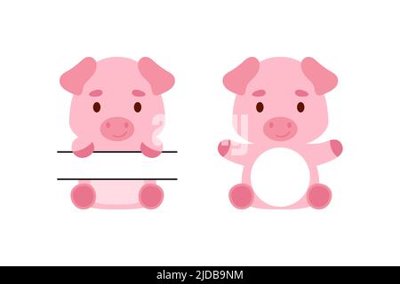 Cute Pig Split Monogram. Funny Cartoon Character For Shirt 