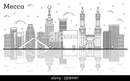 Outline Mecca Saudi Arabia City Skyline with White Buildings. Vector ...