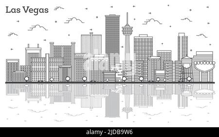 Outline Las Vegas Nevada City Skyline with Modern Buildings and Reflections Isolated on White. Vector Illustration. Las Vegas USA Stock Vector
