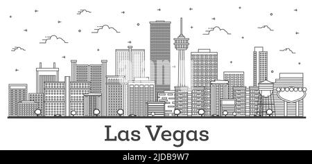 Outline Las Vegas Nevada City Skyline with Modern Buildings Isolated on White. Vector Illustration. Las Vegas USA Cityscape with Landmarks. Stock Vector